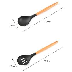 SKYyao Kitchen utensil set Wooden Handle Silicone Kitchenware 9-piece kitchen non-stick pot scoop Shovel kitchenware Set Silicone