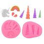 Unicorn Molds Silicone Qingo Mini Unicorn Horn Ears Flower And Cupcake Topper Fondant Chocolate Unicorn Cake Mold Set For Baby Birthday Party (3Pcs)