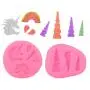 Unicorn Molds Silicone Qingo Mini Unicorn Horn Ears Flower And Cupcake Topper Fondant Chocolate Unicorn Cake Mold Set For Baby Birthday Party (3Pcs)
