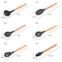 JunbosiKitchenware Silicone Kitchenware Set Wood Handle Silicone Kitchenware Set of 9 Non-Stick Shovel Spoon Set Kitchen Tools