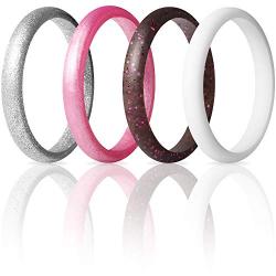 ThunderFit Womens Thin and Stackable 4 Pack Silicone Rings Wedding Bands 2.5mm Width - 2mm Thick