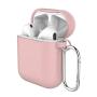 Pothunter-Y Premium Silicone Airpods Case Protective Cover Skin with Carabiner Compatible with Apple Airpods 1 & Airpods 2 (Pink)