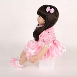 Realistic Reborn Baby Doll Silicone Vinyl Toddler Girl Back Long Hair with Pink Dress 24 Inches