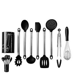 QKa High Temperature Silicone Kitchenware 9 Piece Set Stainless Steel Handle Silicone Spatula Kitchen Set Non-Stick Cooking Tools