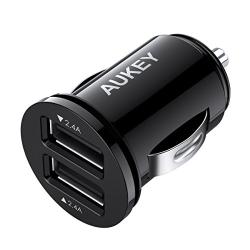 AUKEY USB Car Charger, Flush Fit Dual Port USB Car Charger with 24W/4.8A Output for iPhone Xs/Max/XR, iPad Pro/Mini, Samsung Galaxy Note9 and More