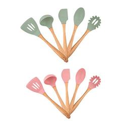 6 Pcs/Set Kitchen Wood Frame Silicone Kitchen Utensils Cooking Utensils Cooking Tool Sets Spoon Shovel Base Kitchenware Set