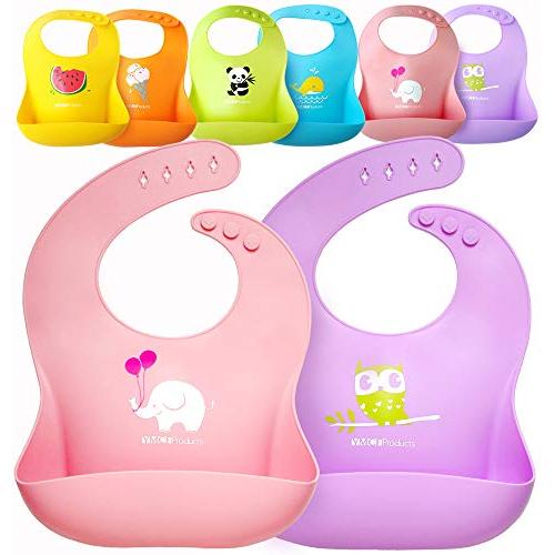 Single or Set of 2 Waterproof Silicone Baby Bib Lightweight Comfortable Easy-Wipe Clean