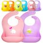 Single Set of 2 Waterproof Silicone Baby Bib Light Weight Comfortable Easy Wipe(Pink/Purple)