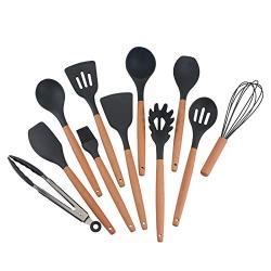 Kitchenware Set Silicone Cookware 11 Pieces Wooden Handle Non-stick Cookware, Pliers Spatula Spoon Set, Kitchenware