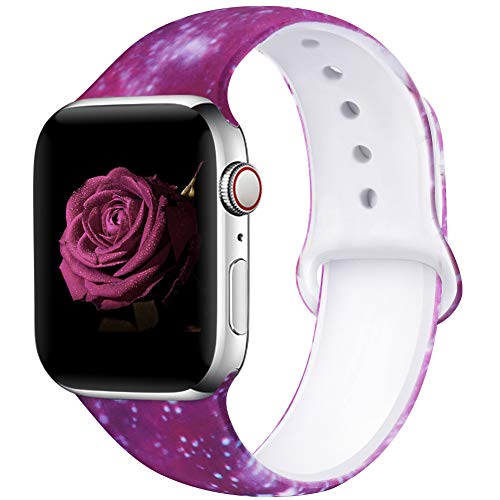 EXCHAR Compatible with Apple Watch Band 40mm 38mm 44mm 42mm Fadeless Pattern Printed Floral Bands Silicone Replacement Band for iWatch Series 5 Series 4/3/2/1 for Women Men