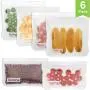 Reusable Storage Bags - 6 Pack Airtight Freezer Bags (4 Pack Reusable Sandwich Bags & 2 Reusable Snack Bags), BPA FREE Ziplock Lunch Bag for Food Travel Storage Home Organization