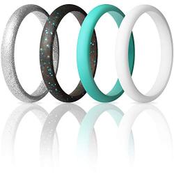 ThunderFit Womens Thin and Stackable 4 Pack Silicone Rings Wedding Bands 2.5mm Width - 2mm Thick