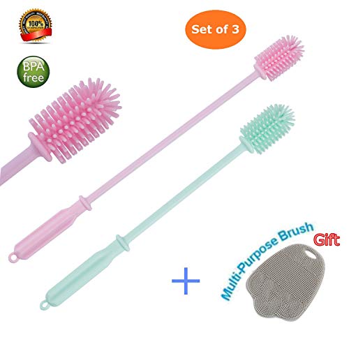 Silicone Bottle Cleaning Brush, 2 Pack Water Bottle Brush with Long Handle, Kitchen Cleaning Brush for Cleaning Baby Bottles, Hydroflasks, Vase and Narrow Neck Bottles
