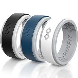 Rinfit Silicone Wedding Ring for Men 1 or 3 Rings Pack. RinfitAir Breathable Design, Silicone Rubber Bands. Mens Wedding Band Size 7-14