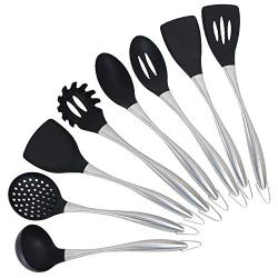 Silicone Kitchenware, Stainless Steel Spatula - 304 Stainless Steel Silicone Spatula Kitchen Colander Porridge Spoon Cooking Fish, 8-piece set