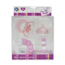 JC Toys 3-Piece Pink Accessory Gift Set Includes Bottle, Pacifier, and Rattle Fits Most Dolls - Ages 2+ - Designed by Berenguer Boutique Baby Doll, Pink