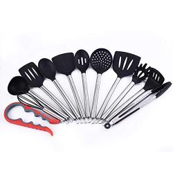 Silicone Kitchenware 12 Piece Set Stainless Steel Handle Spatula Soup Spoon Closed Food Clip Egg Beater Opener