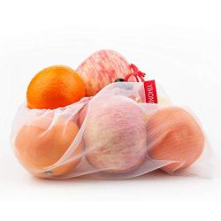 Ecowaare Set of 15 Reusable Mesh Produce Bags - Eco-Friendly - Washable and See-Through - with Colorful Tare Weight Tags - 3 Sizes