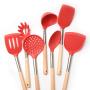 JunbosiKitchenware Silicone Kitchenware with Wooden Handle Non-Stick Silicone Kitchen Tool Shovel Spoon Set Shovel Spoon Kitchen Set