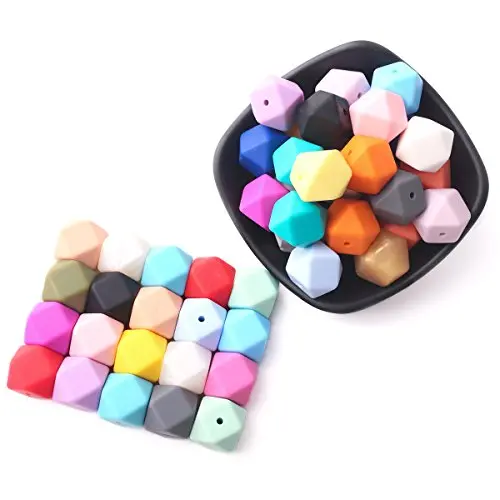 baby love home 50pcs 17mm 25colors DIY Silicone Beads for Teether Mix Color Hexagon DIY Necklace/Bracelet Baby Teething Beads