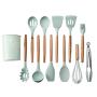 Silicone kitchenware 11 Pieces Silicone Cooking Utensils Kitchen Utensil Set Wooden Handles Cooking Tools For Nonstick Cookware Includes Tongs Pasta Fork Whisk And More Green Silicone kitchen utensils