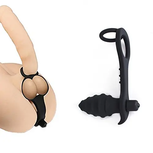 Anal Vibrator 10 Speed Prostate Massager Vibrating Anal Plug Silicone Waterproof Sex Toy with Two Erection Enhancing Vibrating Cock Ring and Testis Ring for Woman or Man (G-Spot Stimulation)