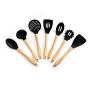 Hjyi Silicone Kitchen wooden Handle Silicone Kitchenware 7 pieces set high temperature resistant cooking shovel spoon non stick pot spatula kitchen tool Set