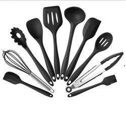 FidgetKute 10Pcs/Set Silicone Kitchenware Non-Stick Pan Heat Resistant Kitchen Utensils Set Black One Size