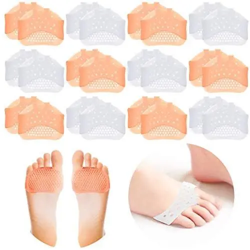 12 Pairs Ball of Foot Cushions, Silicone Forefoot Pads Metatarsal Cushions, Soft Gel Ball of Foot Pads, Reusable Forefoot Cushions for Foot Pain Relief for Men and Women, White and Nude