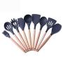 Hjyi Kitchen Cooking tools non-stick pot cooking spoon shovel wooden handle silicone kitchenware high temperature silicone kitchenware set (9 piece set)