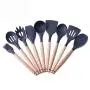 Hjyi Kitchen Cooking tools non-stick pot cooking spoon shovel wooden handle silicone kitchenware high temperature silicone kitchenware set (9 piece set)
