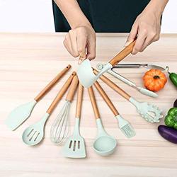 Kitchenware Set Silicone Cookware Safety Food Grade Premium Wood Handle Green