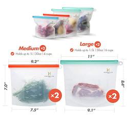 Homelux Theory Reusable Silicone Food Storage Bags | Sandwich, Sous Vide, Liquid, Snack, Lunch, Fruit, Freezer Airtight Seal | BEST for preserving and cooking | (2 Large + 2 Medium)