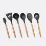 Wood Handle Kitchenware Silicone Heat Resistant Non-stick Cooking Baking Tool Spoon Utensils Dinnerware Set Cooking Tools eight-piece