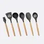 Wood Handle Kitchenware Silicone Heat Resistant Non-stick Cooking Baking Tool Spoon Utensils Dinnerware Set Cooking Tools eight-piece