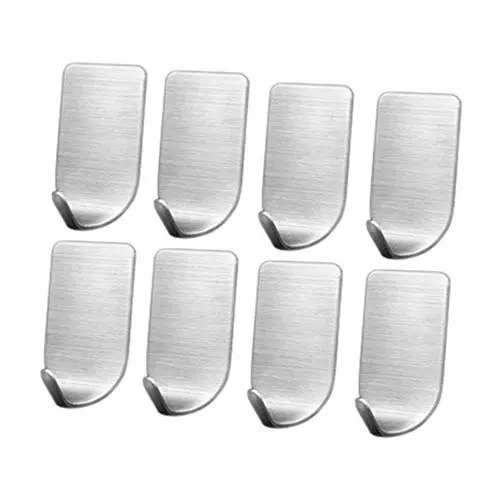 MOVEmen Hooks 8Pcs Bathroom Kitchen Self Adhesive Hook Towel and Robe Brushed Stainless Steel Jewelry Stand Kitchenware Storage Rack Keychain Hook Home Decoration Wallet Handbag Hook (A)