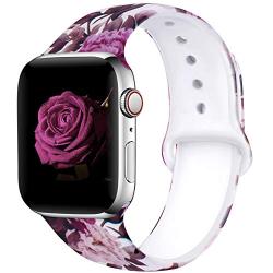 EXCHAR Compatible with Apple Watch Band 40mm 38mm 44mm 42mm Fadeless Pattern Printed Floral Bands Silicone Replacement Band for iWatch Series 5 Series 4/3/2/1 for Women Men