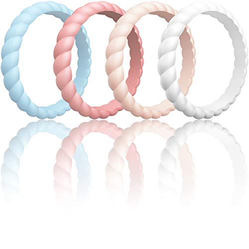 ThunderFit Womens Thin Swivel Rings, 10 Rings / 8 Rings / 4 Rings / 1 Ring - Stackable Silicone Wedding Rings - 2.5mm Wide - 2mm Thick