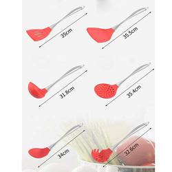Red 304 Stainless Steel Silicone Kitchenware High Temperature Non-stick Pan Spatula Spoon Cooking Spoon Shovel Set