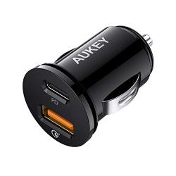 AUKEY USB C PD Car Charger, 21W Power Delivery, 5V/3A When Both Ports Used Together, Adapter for Google Pixel 3/3 XL, iPhone Xs/XS Max, Samsung Galaxy S9 / S10, iPhone X / 11/11 pro and More