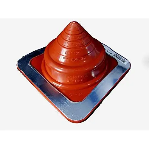 Dektite Premium #2 Red Silicone Metal Roof Pipe Flashing, High Temp, Square Base, Pipe OD 1/4" to 3"