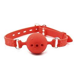 Leather mouth plug 3 hole silicone mouth ball sexy couple toys (small, red)