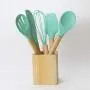 Hjyi Silicone Kitchen Wooden Handle Silicone Kitchenware 6 pieces set anti-ironing high-temperature household kitchen gadget kitchenware six sets spoon shovel scraper