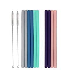 Senneny Set of 12 Silicone Drinking Straws for 30oz and 20oz Tumblers Yeti/Rtic- Reusable Silicone Straws BPA Free Extra Long with Cleaning Brushes- 12 Straight (8mm diameter)