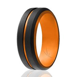 ROQ Silicone Wedding Ring for Men - 4 Packs or 1 Single Ring Mens Silicone Rubber Wedding Bands, Engraved Middle Line Beveled Edge Style, Metal & Vivid Matte Colours