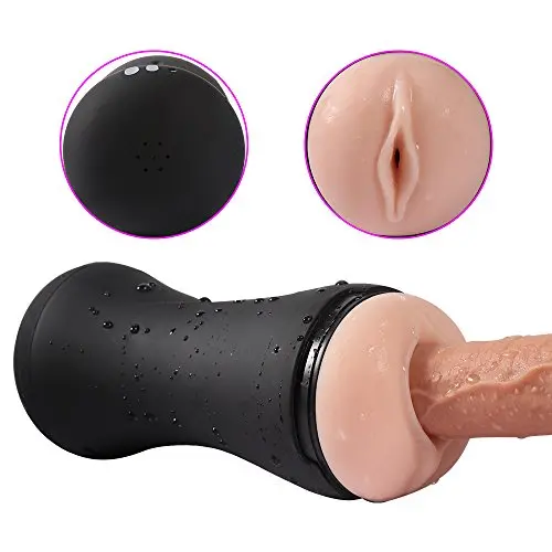Male Sex Toys, iMiMi  Masturbator Vibrating Cup  with Sexy Moans, Pussy Cup Masturbation Adult Stroker Toys, Fully Automatic with 3D Realistic Vagina and USB Rechargeable for Men (Black)