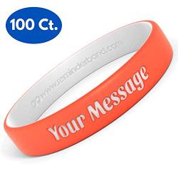 Reminderband 100 Custom Luxe Silicone Wristbands - Personalized Customizable Silicone Rubber Bracelets - Customized for Motivation, Events, Gifts, Support, Fundraisers, Awareness - Men, Women, Kids