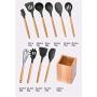 CWXDIAN Solid wood handle silicone kitchenware set combination nonstick cooking tool set, set of 10