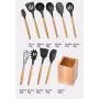 CWXDIAN Solid wood handle silicone kitchenware set combination nonstick cooking tool set, set of 10