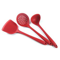 Silicone Kitchen Utensil Set, Kitchenware Cooking Tool Shovel Spoon, Easy To Use and Clean, 3PCS, red